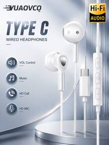 Headphone In-Ear Berkabel YUAOVCQ, Antarmuka 3.5mm atau Type-C, Nyaman Dipakai, Kompatibel dengan Smartphone, Komputer, Konsol Game, Tersedia dalam Warna Hitam dan Putih - View 13