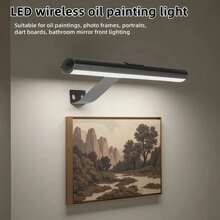1PC Black/Gold No-Drill USB Rechargeable Wall Art Light, Magnetic Vanity Light Bar, Oil Painting Fill Light Wall Lamp, Suitable For Mirror, Makeup Vanity And Bedside Touch Light - Long Strip - View 1
