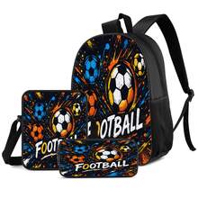 Football 2D Print 3 Pieces Backpack Set, Large Capacity Backpack With Crossbody Bag And Pencil Case, Side Elastic Mesh Pocket For Water Bottle, Wide Breathable Shoulder Straps, Sporty Style For Daily Commute, Travel And Casual Storage - Printed Bag - View 1