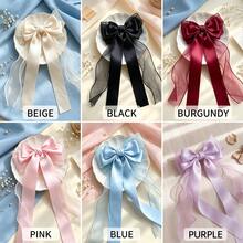 Jepit Rambut Pita Merah Muda Ukuran Besar yang Dipersonalisasi, Aksesori Rambut Ekor Pita Berlapis Satin Tulle Elegan, Desain Vintage yang Lucu Cocok untuk Pesta Musim Panas - Jepit rambut pita warna-warni - View 9