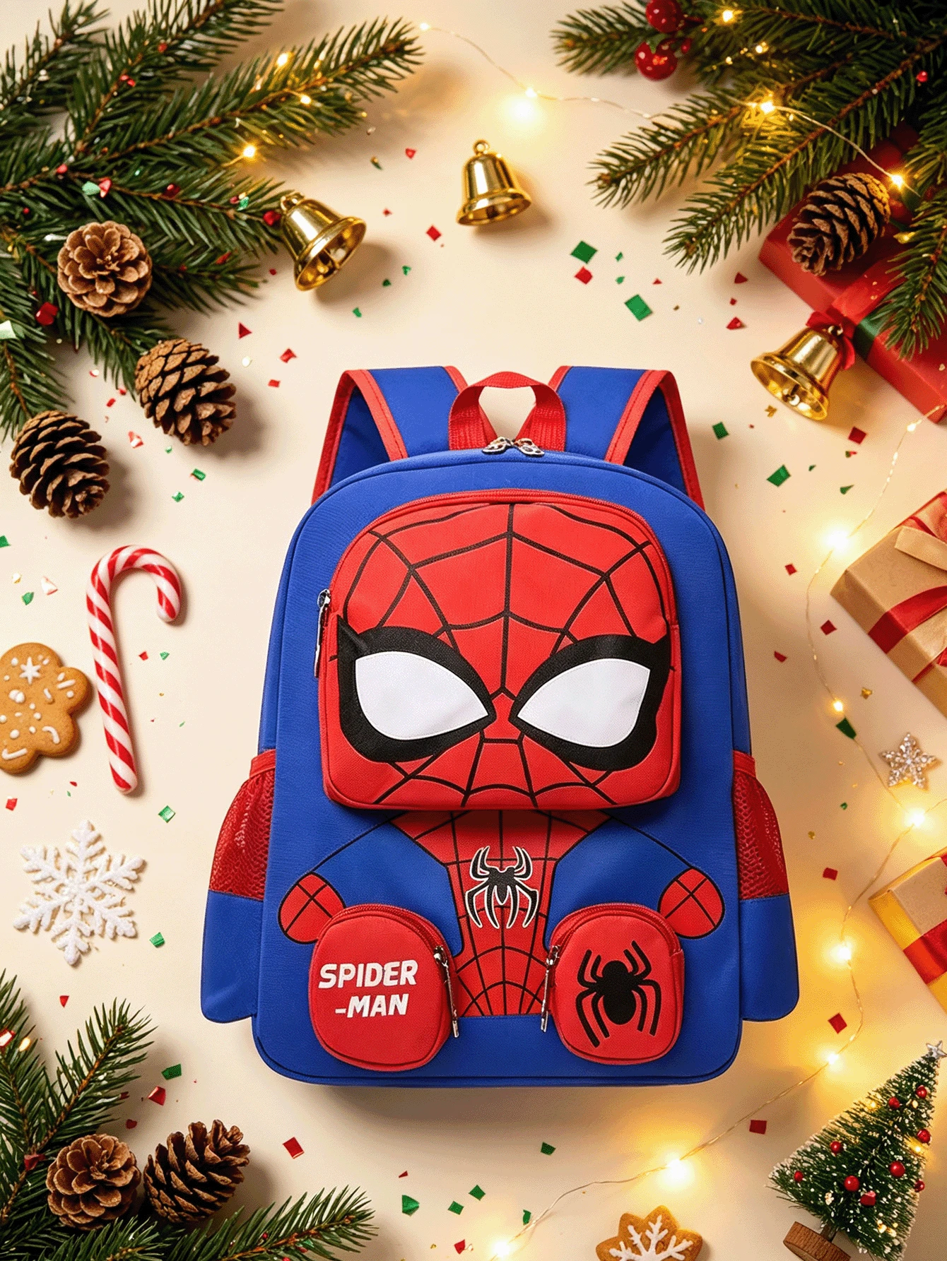 asmodee Marvel Super Hero Dual Style Casual Backpack Set, Captain America Shield & Spider-Man Embossed Daily Use Bag, Adjustable Thick Breathable Shoulder Straps - Multicolor - View 1