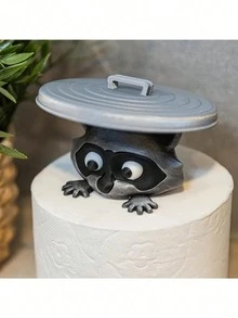 Soporte de papel higiénico impreso en 3D con forma de mapache, estante de almacenamiento de rollos de papel higiénico montado en la pared divertido, decoración de baño linda, organizador de almacenamiento de papel de baño para el hogar - Multicolor - Ver 3