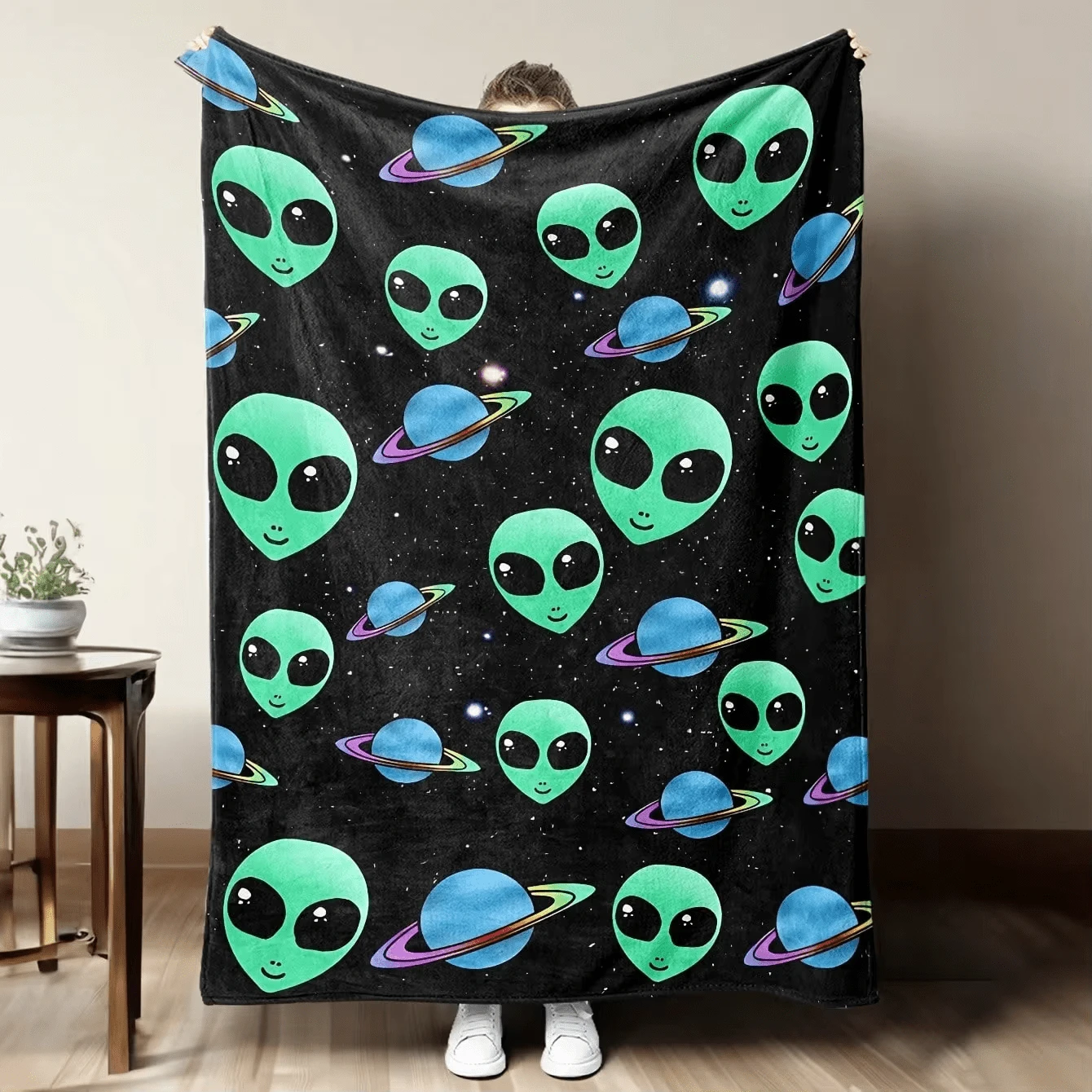 1pc Alien & Planet Pattern Flannel Throw Blanket - Soft, Warm, And Cozy ...