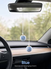 1pc Leopard Print Fur Ball Car Interior Rearview Mirror Hanging Ornament, Personalized Car Interior Decor Pendant - A - View 7