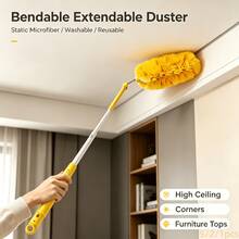 5/2/1pc Yellow Flexible Bendable Retractable Microfiber Feather Duster, Washable Reusable Anti-Scratch Static Dusting Brush With Long Retractable Handle, Home Cleaning Tool For Ceiling Fans, High Ceilings, Corners, Blinds, Furniture - A - View 2