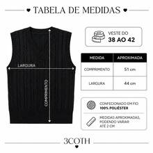 Colete Suéter de Malha Tricot Trança Decote em V Outono Inverno - Preto - Visão 8