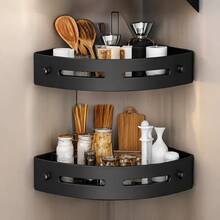 Wall-Mounted Bathroom Corner Shelf, Space-Saving Triangular Corner Shelf, Plastic Shower Rack, Bathroom Kitchen Triangular Shelf, Bathroom Storage Rack, Wall-Mounted Lightweight Plastic Corner Shelf - No Drilling Or Adhesive Required. Bathroom Storage Rack - Black 1pc - View 8