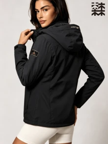 mulinsen Women's Colorblock Fleece Lined Hooded Windproof Jacket, Suitable For Winter Hiking And Camping - Black - View 3