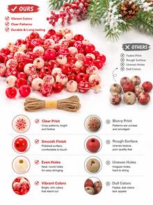 50pcs Christmas DIY Wooden Bead Garland Material Set - Rustic Mixed Color Round Handmade Beads With Jute Rope, Suitable For Holiday Fireplace Decor, Gift Wrapping And Party Favors - Multicolor - View 9