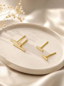 1PC 925 Sterling Silver Bar Stud Earring For Women, Minimalist Line Stick T-Bar Earring, Dainty Hypoallergenic Cartilage Piercing Jewelry Gifts - Single - View 2