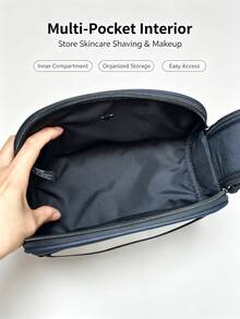 DIOR Original Deep Blue Clutch Makeup Bag, Embossed Brand Ribbon With Metal Buckle Hardware, PU Wear-Resistant Large Capacity Storage For Cosmetics And Skincare Samples, Can Be DIY Modified Into Crossbody Bag, Women's Personal Use Gift Portable Storage Bag - Dark Blue PU Makeup Bag - View 4