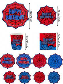 10pcs/20pcs/70pcs Spider Web Birthday Paper Tableware Set, Red & Blue Spider Web Design 7/9 Inch Paper Plates, 3.5 Inch Cups, 6.5 Inch Napkins, Hero Theme Birthday Party Supplies, Hero Theme Birthday Party Decoration Tableware Set - Multicolor - View 2