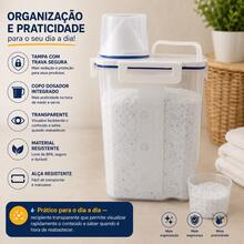 Dispenser De Ração Milho Feijão Arroz Sementes 2 Litros  Pote Hermetico Para Armazenamento Com Copo Medidor Multiuso - Branco - Visão 9