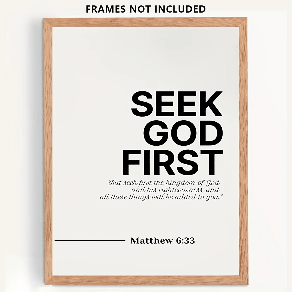 2D Flat, 2D Flat, Unframed Christian Bible Verse Poster Matthew 6:33 | Seek God First Wall Art Print | Inspirational Scripture Decor For Home & Office,Home Decor,Room Decor - Design 01 - View 1
