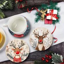 6PCS Christmas Reindeer Wooden Coaster Set - Perfect Choice For Holiday Table Decor And Gifts, Suitable For Home Decor, Coffee Shop, Afternoon Tea, Restaurant Decor, Themed Party, Daily Decoration, Also Can Be Given As Christmas Gift - Multicolor - View 2