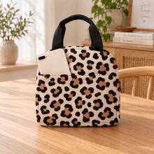 Large-Capacity Handbag, Storage Bag, Cute Leopard Print Coffee Brown Print-Handbag, Suitable For School, Offices, Outdoor Picnics, Various Uses - Leopard Print - View 14