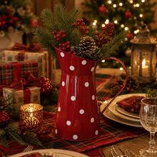 1pc Colorful Metal Watering Can Vases, Polka Dot Galvanized Iron Flower Pitchers For Christmas Floral Arrangement, Holiday Table Centerpiece And Home Garden Decor - Christmas Vase - View 4