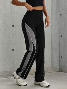 Hidkat Women's Fashion Solid Color Patchwork High Waist Yoga Casual Sports Knitted Flare Pants - Multicolor - View 4