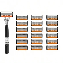 2pcs Black NICE Handle 36pcs Replacement Blades 6-Layer Manual Shaving Set | Men's Manual Shaving Set With 6-Layer Stainless Steel Blades | Reusable, Smooth & Comfortable, Clean Shave, Easy To Clean With Direct Rinsing - A - View 19