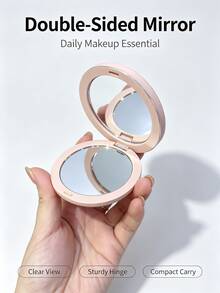 Dior Round Compact Mirror, Pink Faux Leather Quilted Stitching Craftsmanship, 3D Metal CD Logo, Flip Cover Double-Sided Mirror Design, Convenient For Touch-Ups On The Go, Small Round Pocket Size, Luxury Makeup Accessory - Pink Mirror - View 4
