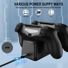 P4/Slim/Pro Dual Charging Station, 1.8H Fast Charge For 2, Red/Blue LED Light, Power Via P4/PC/Laptop/Adapter, 1:1 Sync & Charge, ABS Black - View 6