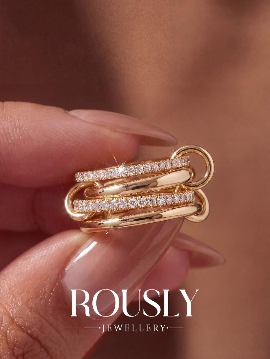 1pc Interlocking Ring, Four-Band Design, Fully Pave Set Sparkling, Unisex, High-Quality Exquisite Jewelry Gift - Four Interlocking Rings - View 1