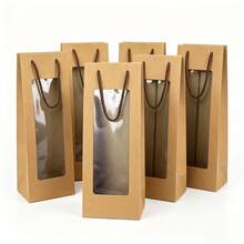 4/6pcs Wine Gift Bags With Handles, Transparent Window Kraft Paper Material, Visible Design, Single Bottle Wine Gift Packaging Bag, 3 Colors Available, Suitable For Weddings, Anniversaries, Banquets And Party Occasions, Gift Wrapping Bag - One Size - View 12