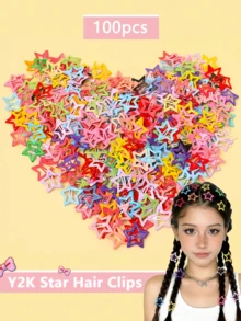 100pcs Colorful Star Hair Clips, Five-Point Star Dopamine Bangs Hair Clips, Ponytail Decoration Clips, Suitable For Women School Party Vacation Music Festival Daily - Multicolor - View 9