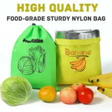 Reusable Produce Storage Bags, Food‑Grade Nylon Drawstring Fruit & Vegetable Fresh‑Keeping Bags With Aluminum Foil Liner, Refrigerator Organizer Pouch For Banana Tomato Vegetables, Extend Shelf Life - View 1