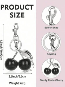 1 móc khóa treo túi hình quả anh đào, phụ kiện trang trí ô tô cho nữ, quà tặng Valentine và Giáng sinh - Bạc + đen - Xem 3