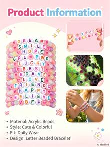 12Pcs Kids Glow‑In‑The‑Dark Letter Beaded Bracelet Set, Random Color, Meaningful Colorful Letter Jewelry, Perfect Birthday Gift For Children Girls - Multicolor - View 3