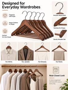 5pcs Natural Wooden Hangers With Non-Slip Bar, Suitable For Clothing Stores And Hotels - View 6