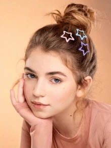 100pcs Colorful Star Hair Clips, Five-Point Star Dopamine Bangs Hair Clips, Ponytail Decoration Clips, Suitable For Women School Party Vacation Music Festival Daily - Multicolor - View 6