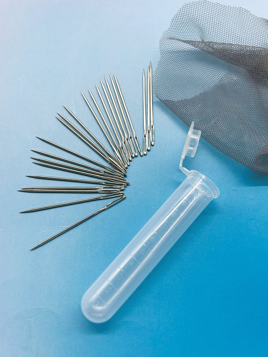 [20pcs/Pack]Large Eye Ribbon Embroidery Needles With 10ml Transparent Storage Tube With Lid, Suitable For Ribbon Embroidery, Yarn Embroidery And Various Embroidery Methods, Handmade DIY Embroidery Tools - Ribbon Embroidery Needle + Storage Bottle - View 1