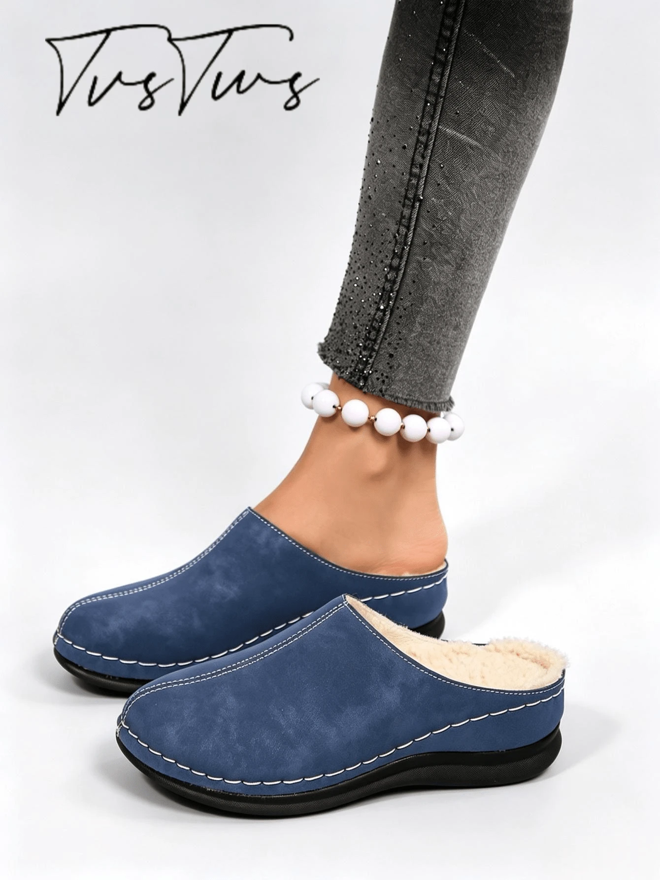 Capped Toe Thermal Slippers, Thick Plush Lining, Slip-On Warm Indoor Home Slippers, Autumn/Winter Fashion Soft Sole - Navy Blue - View 1