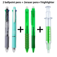 5PCS Writing Set, 2 Multi-Color Ballpoint Pens + 2 Erasable Gel Pens + 1 Syringe Highlighter, 0.5mm Smooth Retractable Pens For Students, Teachers, Office, Notes And Journaling - Multicolor - View 11