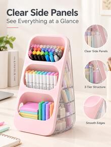 1/2/3pcs Pink/White Desktop Storage Boxes + 2pcs Transparent Single Compartment Storage Boxes/Set, Large Capacity Divided Marker Holder, Multi-Functional Stationery Organizer, Visible Transparent Desktop Organizer, Thickened Durable Sorting Storage - Type a - View 8
