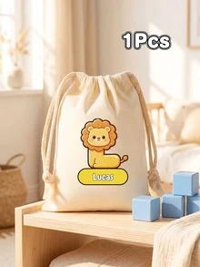 Custom Animal Letter Drawstring Bag, Personalized Name Canvas Storage Bag, Cartoon Letter Cotton Bag, Reusable Cosmetic And Small Accessory Storage Bag, Custom Letter Gift Bag, Portable Daily Storage Bag, Travel And Custom Gift - Multicolor - View 18
