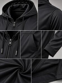 Blusão Masculino Dry Performance Tecido Esportivo Chimpa Com Capuz Zíper e Bolsos - Preto - Visão 3