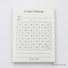 1 Pack 100 Sheets 31-Day Goal Challenge Tracker Notebook, Daily Habit Tracking Checklist, Learning Fitness Self-Discipline Time Management Record Memo Paper, Office & Study Stationery - Rectangle - View 1