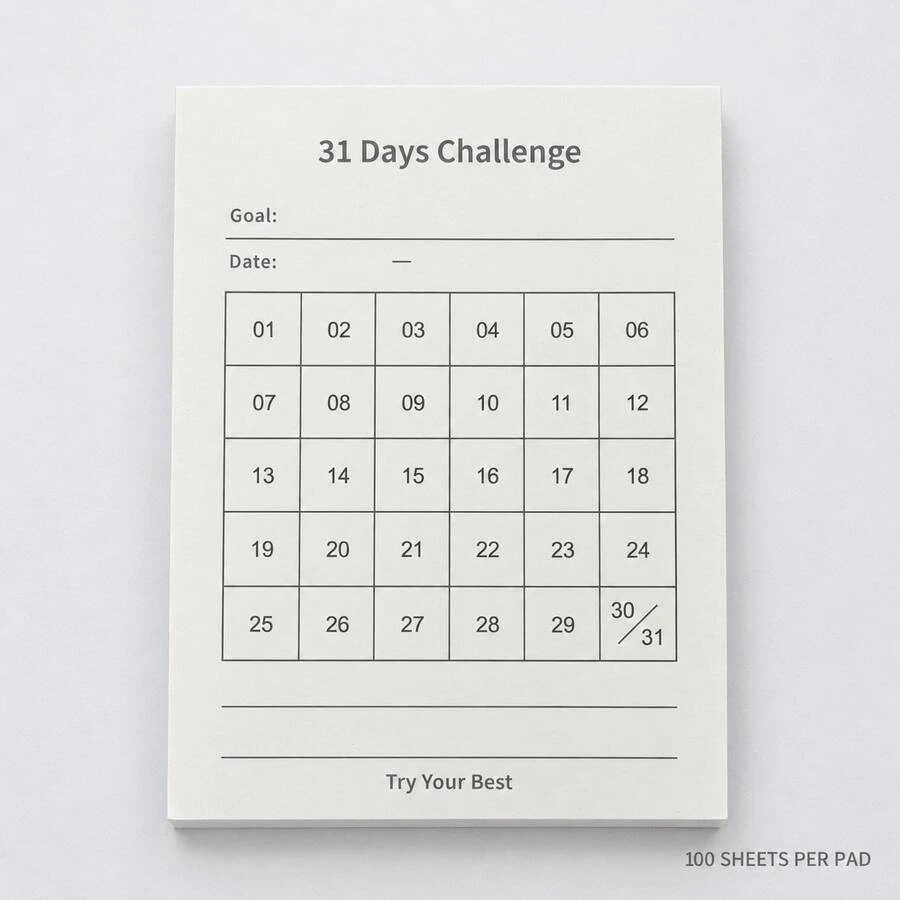 1 Pack 100 Sheets 31-Day Goal Challenge Tracker Notebook, Daily Habit Tracking Checklist, Learning Fitness Self-Discipline Time Management Record Memo Paper, Office & Study Stationery - Rectangle - View 1