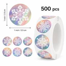 500pcs/Roll Stiker Grafiti Kepingan Salju Laser Gaya INS, Bulat 1 Inci, 6 Pola, Stiker Gaya INS, Stiker Segel Amplop Hadiah, Stiker Dekorasi Botol dan Toples, Stiker Dekorasi DIY, Stiker Suasana Natal, Stiker Gulungan Label Perekat Diri PVC - MultiWarna - View 8
