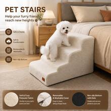 Pet Stairs, Steps. Can Be Used In Living Room Sofa, Bedroom Bed Side And Other Scenarios. Suitable For Small And Medium Pets, Teddy, Bichon, Corgi And Other Dogs. Removable And Washable Fabric Cover. Suitable For Older Pets, Reducing Joint Damage. - Multicolor - View 4
