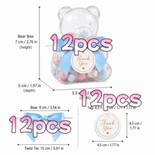 1/6/12pcs Clear Teddy Bear Candy Boxes With Ribbon And Thank You Cards, Suitable For Baby Shower, Gender Reveal, Baptism, Birthday Party Favors - Multicolor - View 13