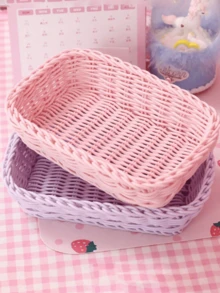 1pc Woven Rattan Storage Basket, Multi-Functional Home Storage Basket, Suitable For Bathroom, Living Room, Kitchen, Bedroom, Can Be Used As Decoration, Gift For Friends And Mother - Multicolor - View 1