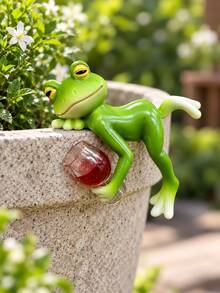 Resin Frog Figurine With Wine Glass, Ledge Hanging Frog Statue, Aquarium Fish Tank Rim Decor, Outdoor Planter Pot Edge Ornament, Patio Yard Garden Fence Railing Decoration, Indoor Home Desktop Display, Landscape Accent Decor For Backyard Balcony - Red Wine Frog - View 7