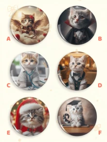 1pc/6pcs Cute Costume Kitten Button Badge, Angel Vampire Doctor Santa Graduation Cat Pins, Pet Bag Clothing Accessory, Collectible Gift For Halloween And Christmas - Multicolor - View 2