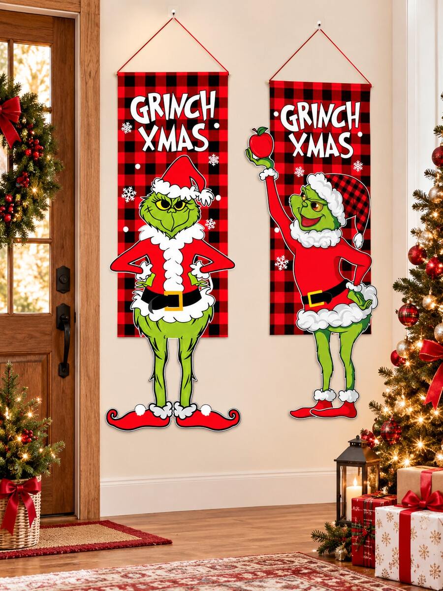 Christmas Wall Hanging Banner, Red & Black Buffalo Plaid Christmas ...