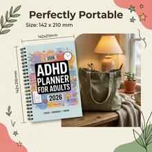 1件裝 成人女性美學 ADHD 計畫本－螺旋裝訂神經多樣性生產力手冊，含每日待辦清單、任務筆記、著色核對表與視覺化行程表－附時鐘、星星、核對表的專注日記，文具用品 - A - 查看 7