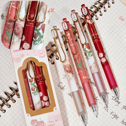 24pcs Rose Flower Pattern Ballpoint Pens, Black Ink, 24pcs Vintage Rose Retractable Gel Pens, Smooth Soft Grip Design, Perfect For Note-Taking And Writing, Ideal Office And School Supplies, Perfect For Birthday Gifts, Christmas, Halloween, Valentine's Day, New Year Gifts And Friends Gifts! Easter Gifts